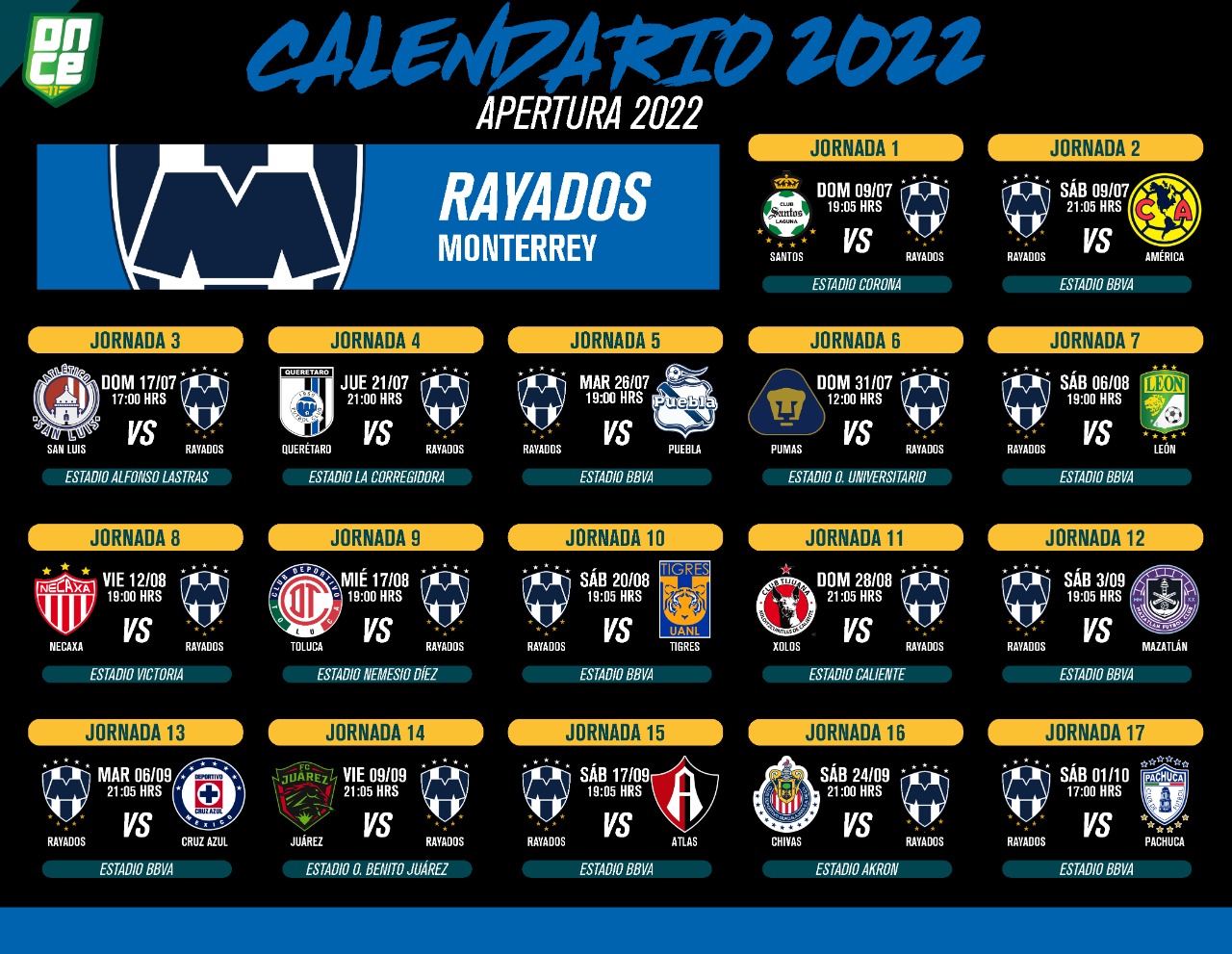 Apertura 2022: Checa el calendario de Rayados; Fechas y rivales para cada  jornada