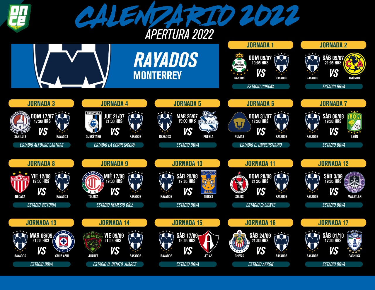 Apertura 2022 Checa el calendario de Rayados; Fechas y rivales para