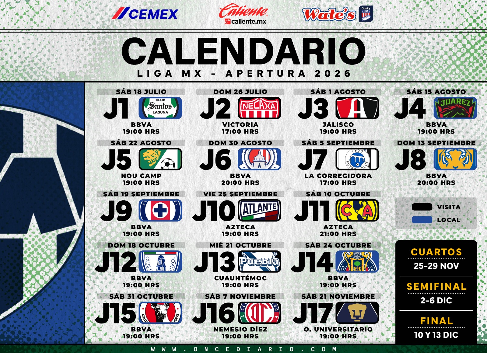 Calendario de juego de Rayados en el Apertura 2026