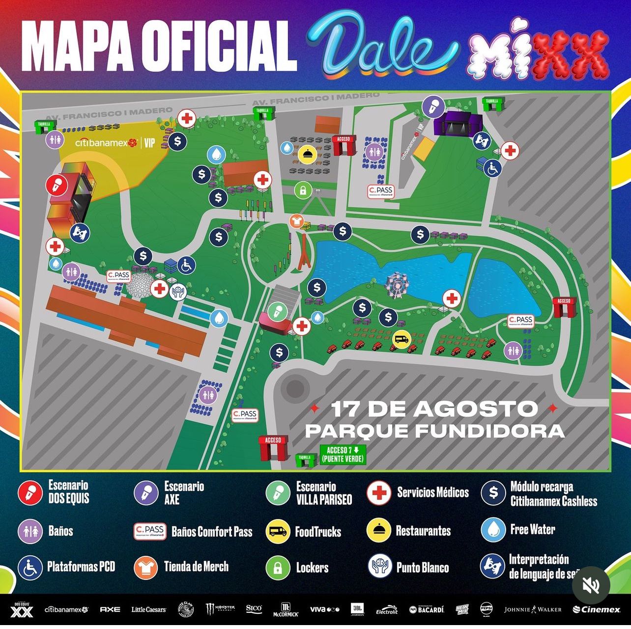 Accesos del Festival Dale Mixx 2024 en Parque Fundidora